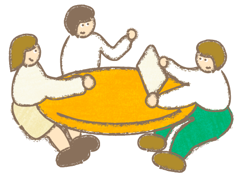 パラシュート遊びをする子どもたちのイラスト